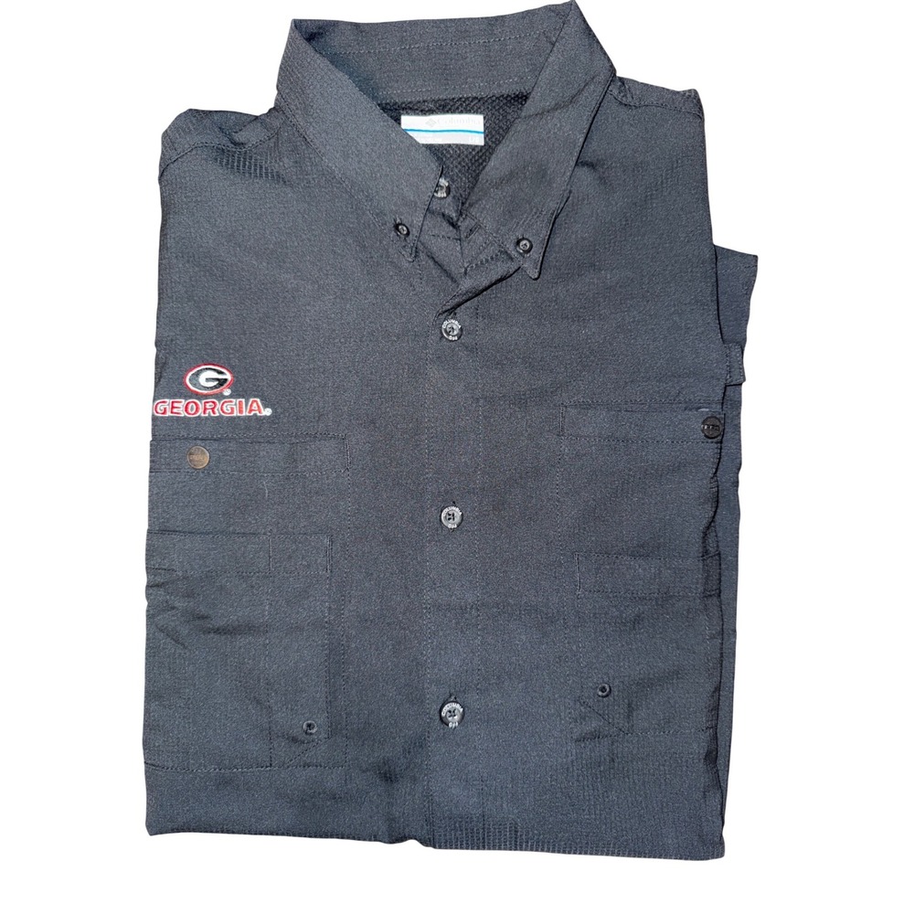 Columbia PFG Mens Black Georgia Bulldogs Short Sleeve Fishing Shirt L Omni Shade - Picture 3 of 8